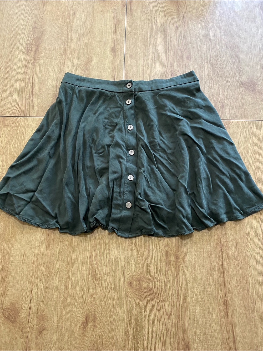 Maurices Dark Green Button-Front Flared Mini Skirt